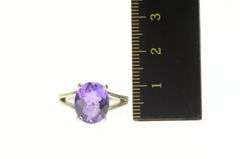 14K White Gold Oval Amethyst Faceted Solitaire Cocktail Ring