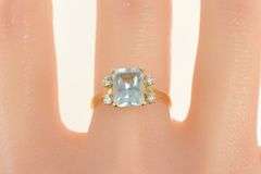 14K Yellow Gold 2.57 Ctw Aquamarine Diamond Accent Statement Ring