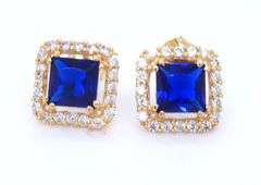 Set of 18kt yellow gold blue synthetic sapphire and CZ ring, earrings and necklace