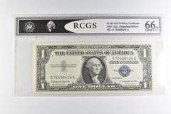 RCGS Gem CU 66 PQ $1 1957-B US Silver Certificate Blue Seal FR#1621
