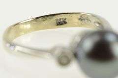 14K White Gold Pearl Diamond Three Stone Engagement Ring