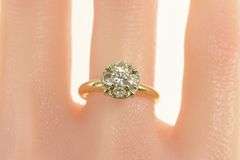 14K Yellow Gold 0.92 Ctw 1940's Diamond Cluster Engagement Ring