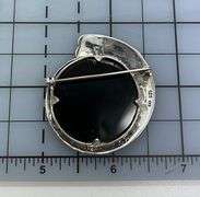 Vintage Sterling Silver Marcasite and Onyx Brooch Pin, Signed FAS 925
