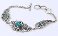 925 Sterling silver signed Turquoise feather link bracelet