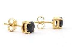 18 Kt Yellow Gold Plate 2.25 Ctw Natural Black Sapphire Earrings