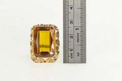 14K Yellow Gold 1960's Citrine Vintage Emerald Cut Ring
