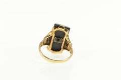 10K Yellow Gold Art Deco Black Onyx Diamond Ornate Statement Ring