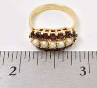Fantastic 18K Yellow Gold Seed Pearl and Red Garnet Gemstone Ring