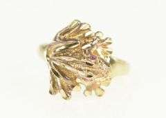 10K Yellow Gold Ruby Eyed Frog Toad Vintage Animal Ring