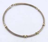 925 Sterling silver two tone X cable collar necklace
