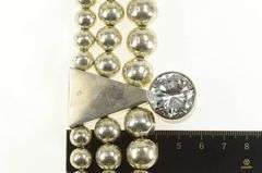 Sterling Silver 35.5mm Tiered Round Beaded Geometric CZ Necklace