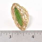 Incredible 10K Yellow Gold Nephrite Gemstone Ring