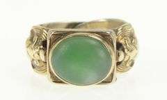 Sterling Silver Ornate Chinese Green Chalcedony 18k Two Tone Ring