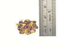 18K Yellow Gold 1960's Pink Sapphire Floral Cluster Cocktail Ring