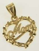14K Yellow Gold Mom Heart Love Symbol Mother's Day Charm/Pendant