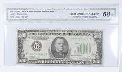 1934-A $500 FR#2202-G Federal Reserve Note Green Seal Grade CGA 68 Gem UNC