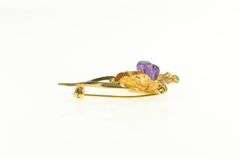 Gold Filled 3D Amethyst Inset Ornate Retro Flower Pin/Brooch