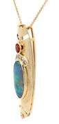 Opal Garnet and 0.15ctw Diamond Abstract Pendant Necklace in 18K