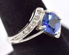 Wonderful Sterling Silve Blue Gemstone and Diamond Ring