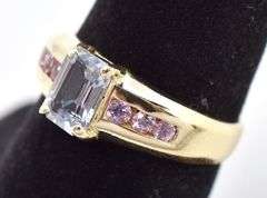 Beautiful 14K Yellow Gold Aquamarine and Pink Gemstone Ring