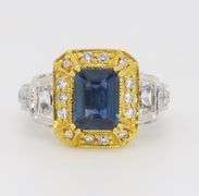 LeVian Blue Sapphire & Diamond Halo Ring