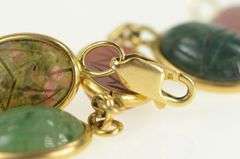 14K Yellow Gold 1960's Carved Egyptian Scarab Stone Bracelet