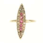14K Yellow Gold Victorian Ruby Seed Pearl Navette Ring