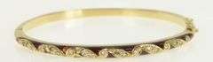 14K Yellow Gold 0.38 Ctw Diamond Enamel Ornate Bangle Bracelet