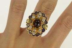 14K Yellow Gold 4.25 Ctw Syn. Ruby Diamond Enamel Ring
