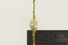14K Yellow Gold Vintage Pearl Ornate Floral Motif Chain Necklace