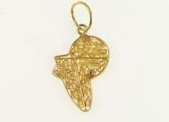 18K Yellow Gold Filigree Africa Continent Ornate Charm/Pendant