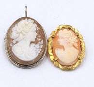 Lot of 2 Cameo pendants brooches in sterling silver