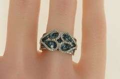 14K White Gold 1.75 Ctw Blue and White Diamond Heart Ring