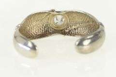 Sterling Silver Two Tone CZ Puffy Cuff Statement Bracelet