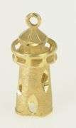14K Yellow Gold 3D Lighthouse Coastal Beach Motif Charm/Pendant