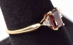 Simply Beautiful 10K Yellow Gold Red Garnet and Diamond Ring