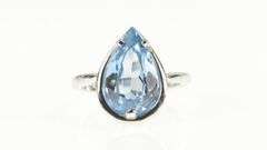 10K White Gold Pear Blue Topaz Tear Drop Solitaire Statement Ring