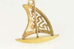18K Yellow Gold 3D Greek Wave Pattern Sail Boat Charm/Pendant