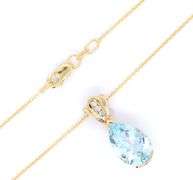 14kt Yellow gold 3.60ct Pear shaped Aquamarine and diamond accent pendant on chain