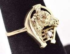Wonderful 10K Yellow Gold Horse Themed Diamond Ring