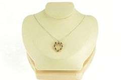 14K Yellow Gold White & Blue Sapphire Classic Heart Pendant