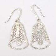 Cute Sterling Silver Filigree Bell Dangle Earrings