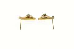 14K Yellow Gold Victorian Emerald Seed Pearl Flower Swirl Bar Earrings