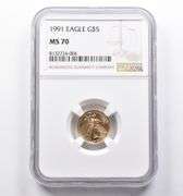 MS70 1991 $5 American Gold Eagle 1/10 Oz Gold NGC