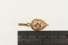 14K Rose Gold Puffy Floral Filigree Tear Drop Vintage Pendant