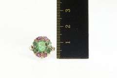 14K Yellow Gold Victorian Emerald Pink Sapphire Oval Cocktail Ring