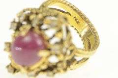 14K Yellow Gold 4.27 Ctw Ruby Cabochon Diamond Cocktail Ring