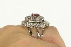 14K White Gold 7.00 Ctw Pink Sapphire Pave Encrusted Flower Ring
