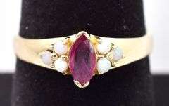 Dazzling 14K Yellow Gold Ruby and Opal Gemstone Ring