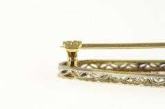 14K Yellow Gold Art Deco Filigree Blue Topaz Bar Pin/Brooch